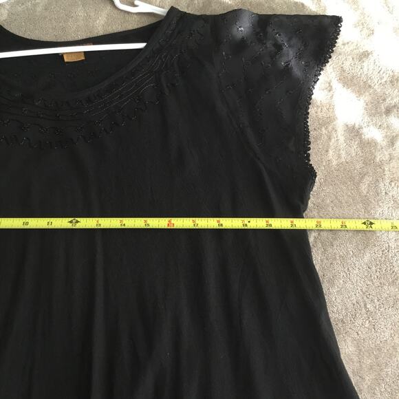 Sakkas Caftan Dress One Size Black Gauzy Embroidered Short Sleeve Boho - Picture 7 of 8